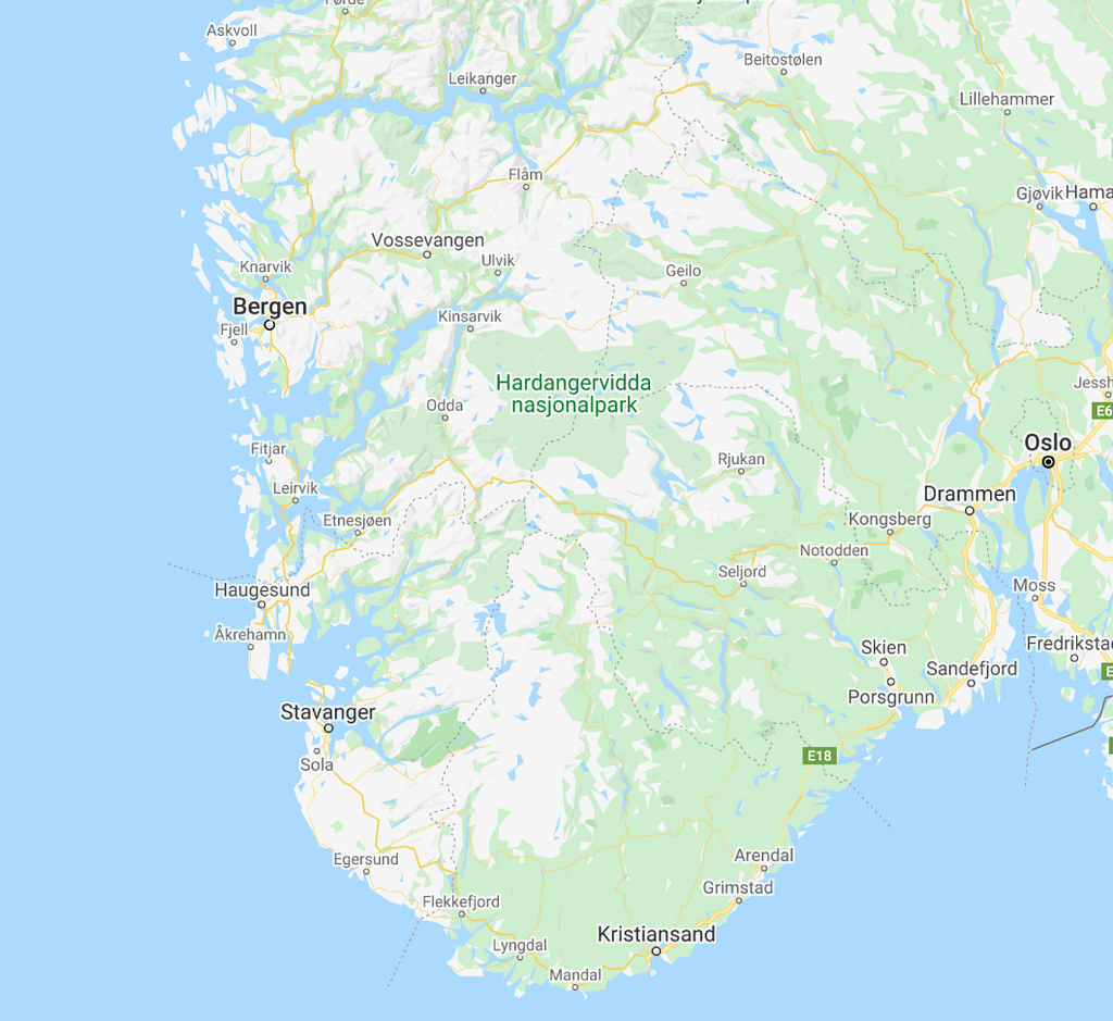 carte Norvège du sud